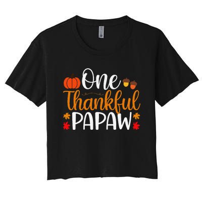 One Thankful Papaw Thankgiving Fall Autumn Pumpkin Dad Women's Crop Top Tee