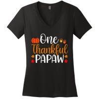 One Thankful Papaw Thankgiving Fall Autumn Pumpkin Dad Women's V-Neck T-Shirt