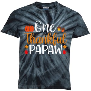 One Thankful Papaw Thankgiving Fall Autumn Pumpkin Dad Kids Tie-Dye T-Shirt