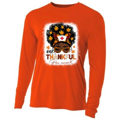 One Thankful Picu Nurse Messy Bun Black Thanksgiving Cool Gift Cooling Performance Long Sleeve Crew