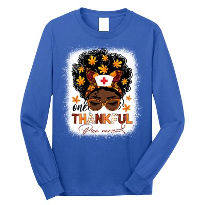 One Thankful Picu Nurse Messy Bun Black Thanksgiving Cool Gift Long Sleeve Shirt