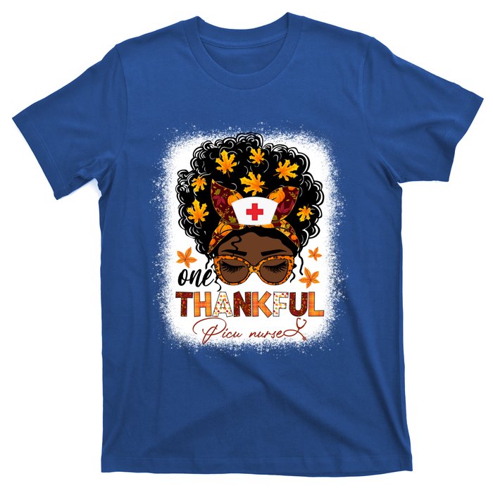 One Thankful Picu Nurse Messy Bun Black Thanksgiving Cool Gift T-Shirt