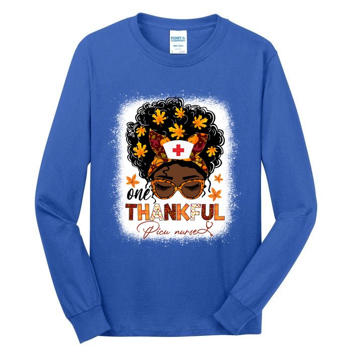 One Thankful Picu Nurse Messy Bun Black Thanksgiving Cool Gift Tall Long Sleeve T-Shirt