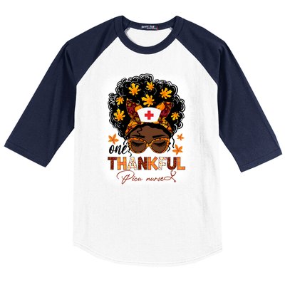 One Thankful Picu Nurse Messy Bun Black Thanksgiving Cool Gift Baseball Sleeve Shirt