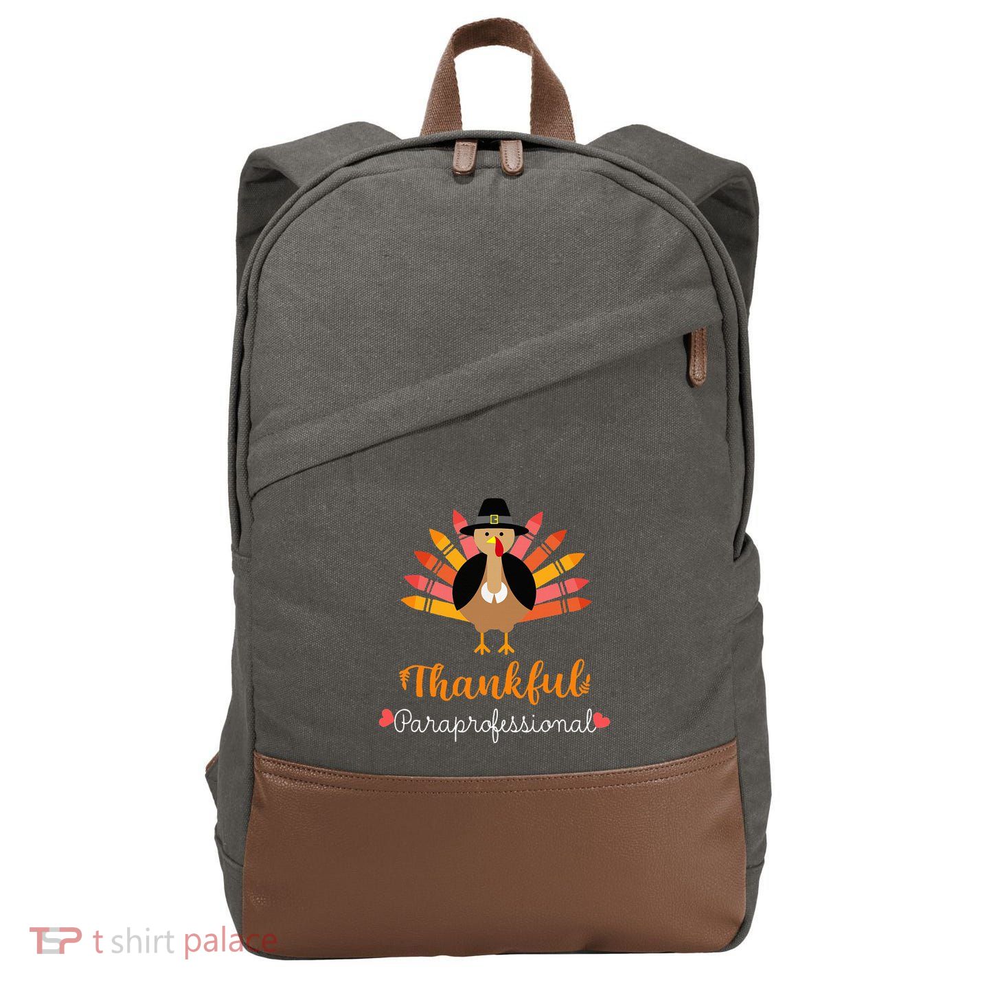 One Thankful Paraprofessional Para Thanksgiving Cute Turkey Cotton Canvas Backpack