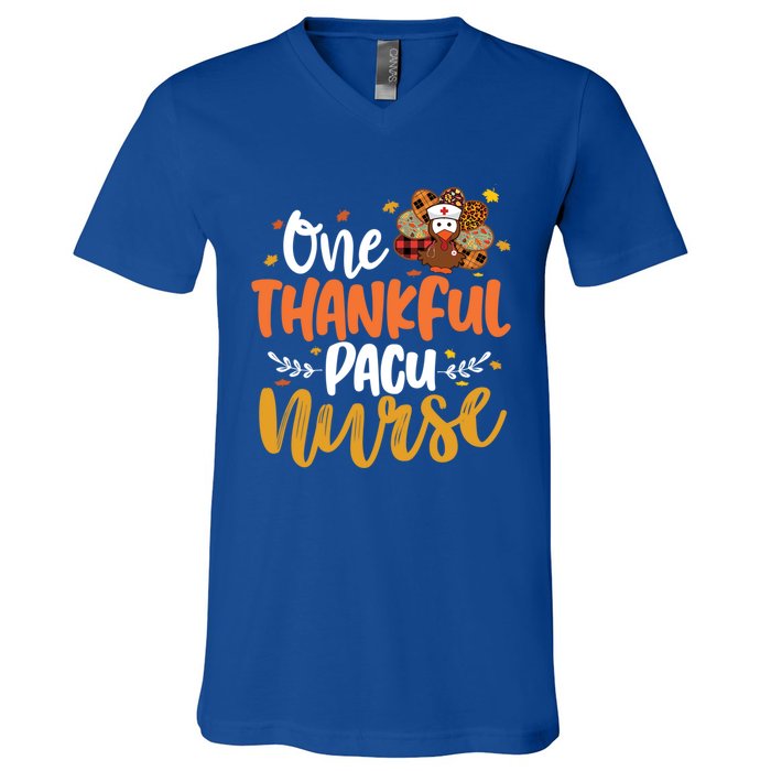 One Thankful Pacu Nurse Turkey Leopard Thanksgiving Cute Gift V-Neck T-Shirt