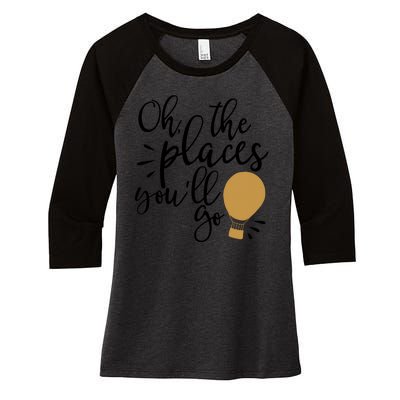 Oh The Places You'll Go Thinking Lightbulb Women's Tri-Blend 3/4-Sleeve Raglan Shirt