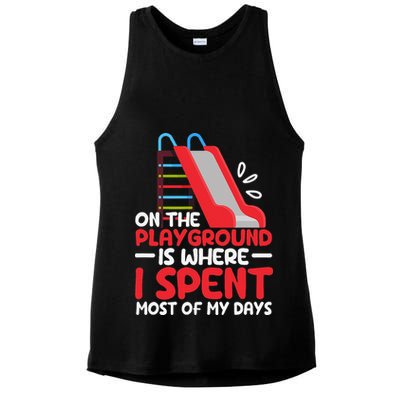 On The Playground Is Where I Spend Most Of My Days School Ladies PosiCharge Tri-Blend Wicking Tank
