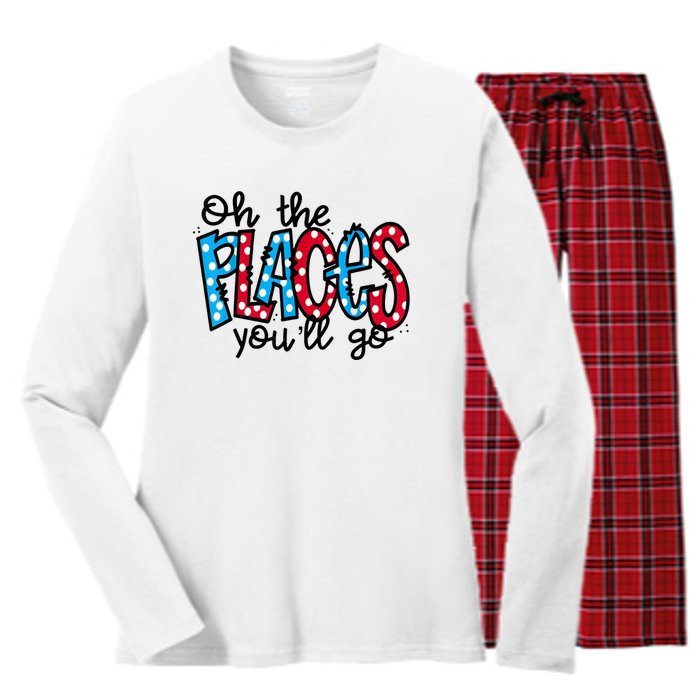 Oh The Places You Will Go Read Educate School Women's Long Sleeve Flannel Pajama Set 