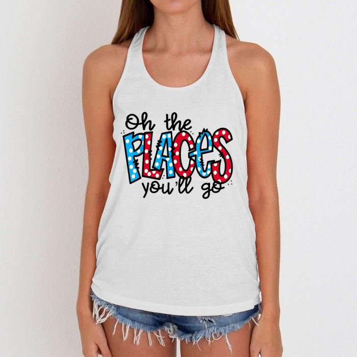 Oh The Places You Will Go Read Educate School Women's Knotted Racerback Tank