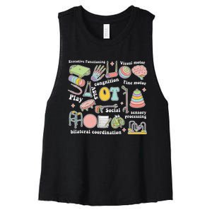 Occupational Therapy Pediatric Therapist OT Month Women's Racerback Cropped Tank