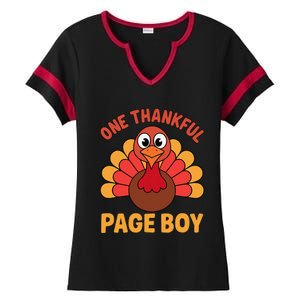 One Thankful Page Boy Turkey Funny Fall Autumn Thanksgiving Ladies Halftime Notch Neck Tee