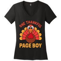 One Thankful Page Boy Turkey Funny Fall Autumn Thanksgiving Women's V-Neck T-Shirt