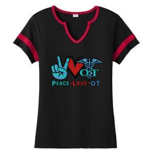 Occupational Therapist Peace Love Ot Therapy Health Care Cute Gift Ladies Halftime Notch Neck Tee