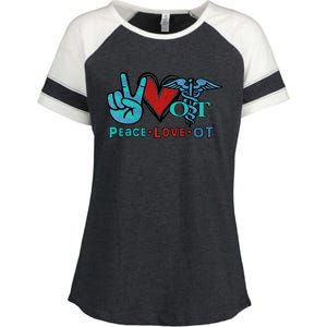 Occupational Therapist Peace Love Ot Therapy Health Care Cute Gift Enza Ladies Jersey Colorblock Tee