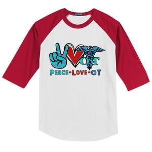 Occupational Therapist Peace Love Ot Therapy Health Care Cute Gift Kids Colorblock Raglan Jersey