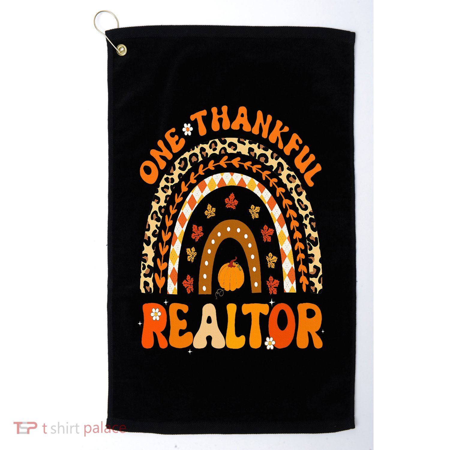 One Thankful Realtor Thanksgiving Rainbow Leopard Fall Golf Towel