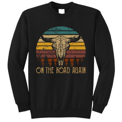 On The Road Again Outlaws Music Bull Skull Love Cowboy Boots Sweatshirt