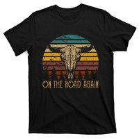 On The Road Again Outlaws Music Bull Skull Love Cowboy Boots T-Shirt