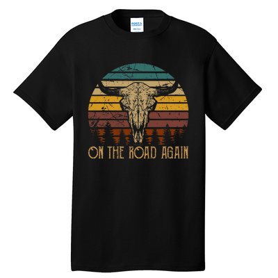 On The Road Again Outlaws Music Bull Skull Love Cowboy Boots Tall T-Shirt