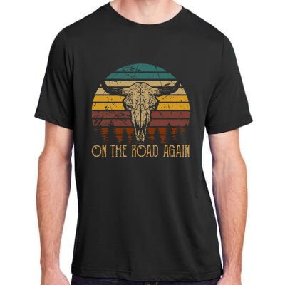 On The Road Again Outlaws Music Bull Skull Love Cowboy Boots Adult ChromaSoft Performance T-Shirt