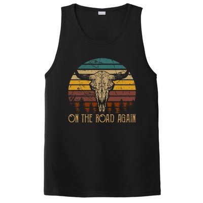 On The Road Again Outlaws Music Bull Skull Love Cowboy Boots PosiCharge Competitor Tank