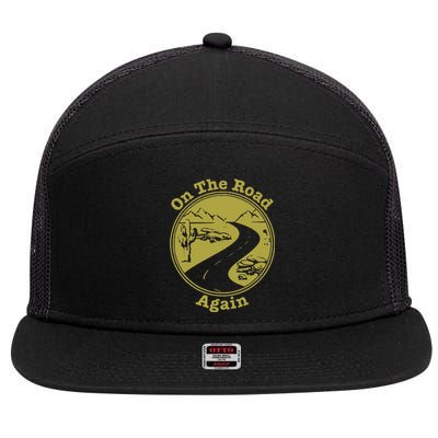 On The Road Again Vacation Camping Road Trip 7 Panel Mesh Trucker Snapback Hat