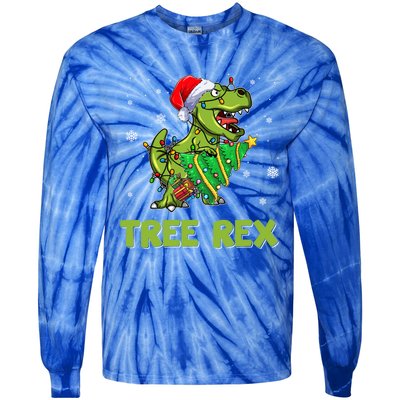 Ojzm Tree Rex Dinosaur Christmas Pajama Merry Xmas Gift Tie-Dye Long Sleeve Shirt