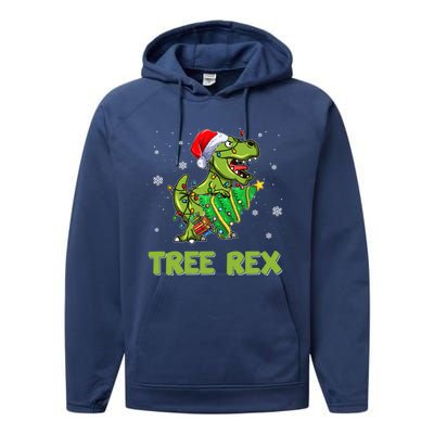 Ojzm Tree Rex Dinosaur Christmas Pajama Merry Xmas Gift Performance Fleece Hoodie