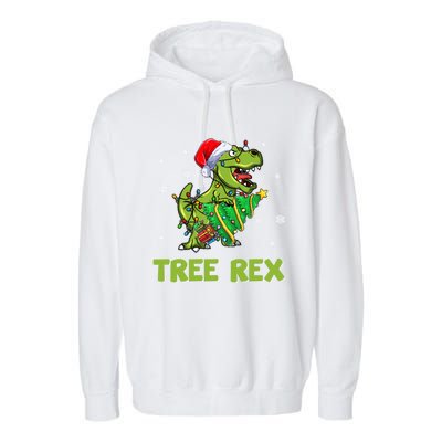 Ojzm Tree Rex Dinosaur Christmas Pajama Merry Xmas Gift Garment-Dyed Fleece Hoodie