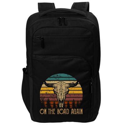 On The Road Again Outlaws Music Bull Skull Love Cowboy Boots Impact Tech Backpack