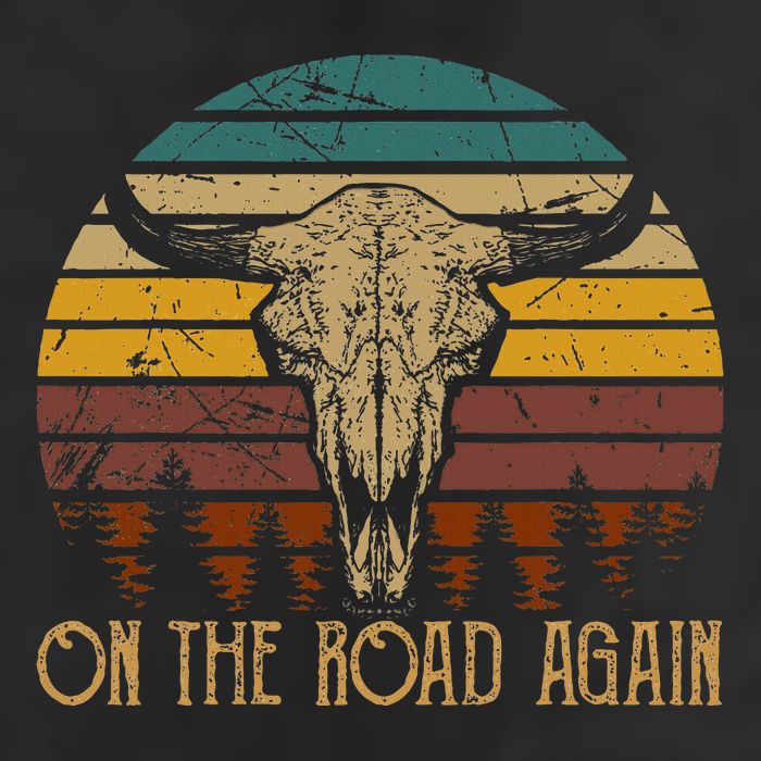 On The Road Again Outlaws Music Bull Skull Love Cowboy Boots Beanie