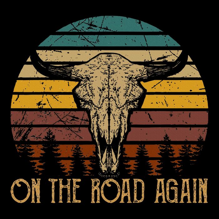 On The Road Again Outlaws Music Bull Skull Love Cowboy Boots Drawstring Bag