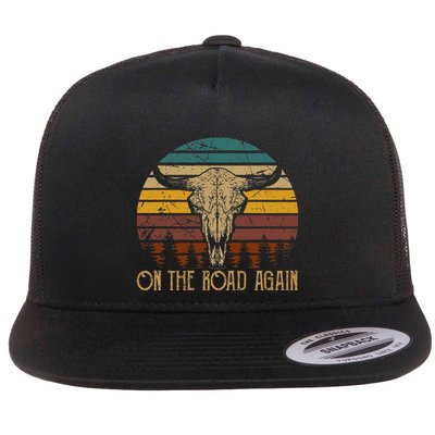 On The Road Again Outlaws Music Bull Skull Love Cowboy Boots Flatbill Hat