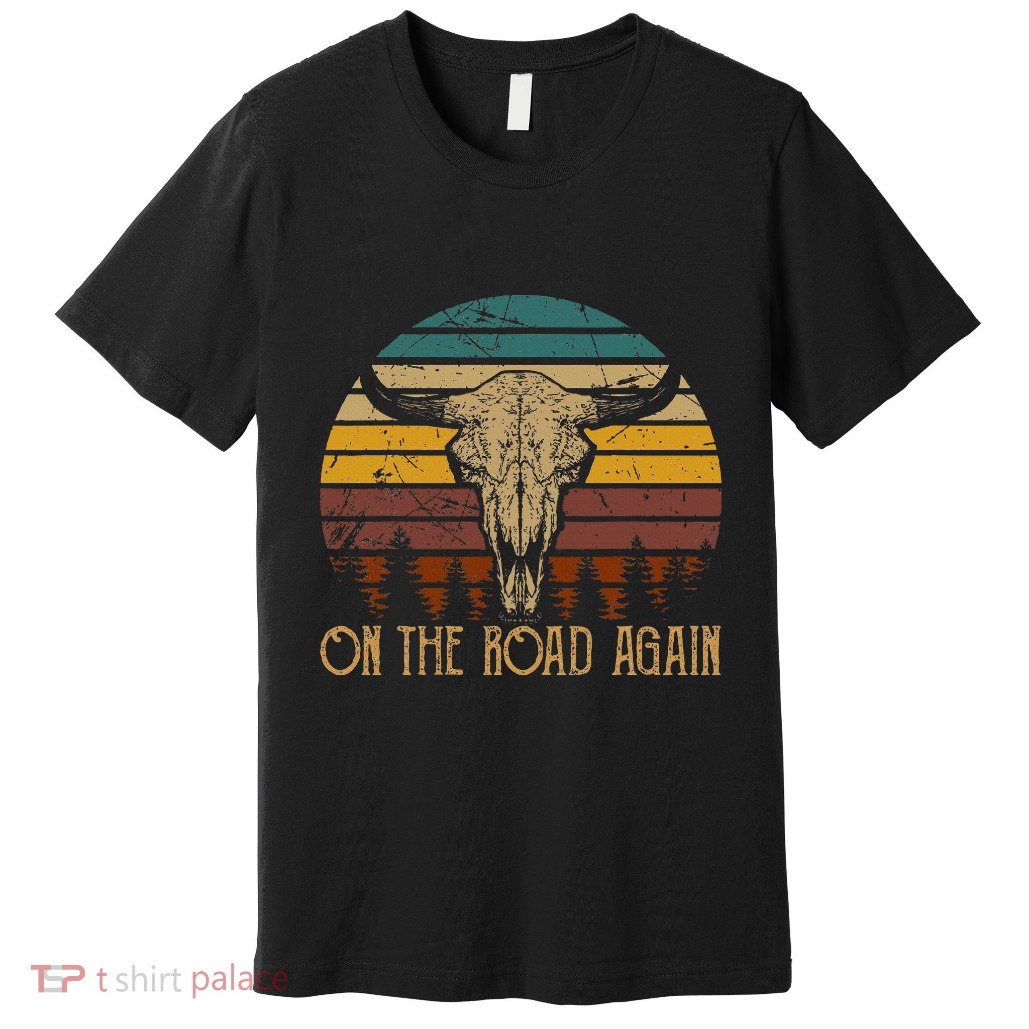 On The Road Again Outlaws Music Bull Skull Love Cowboy Boots Premium T-Shirt