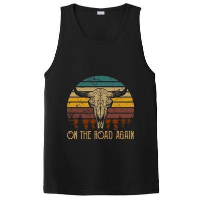 On The Road Again Outlaws Music Bull Skull Love Cowboy Boots PosiCharge Competitor Tank