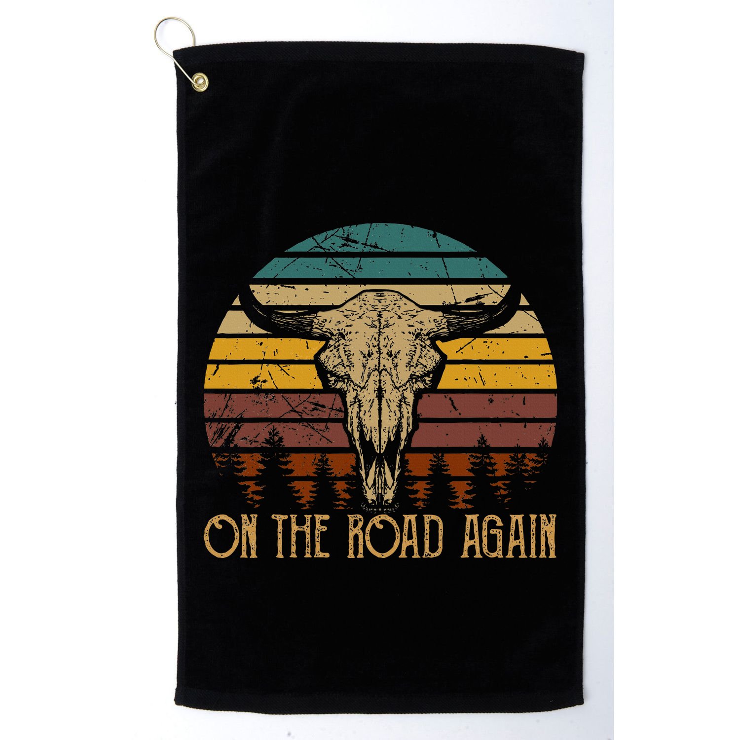 On The Road Again Outlaws Music Bull Skull Love Cowboy Boots Golf Towel