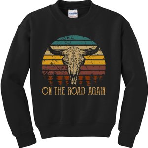 On The Road Again Outlaws Music Bull Skull Love Cowboy Boots Kids Sweatshirt