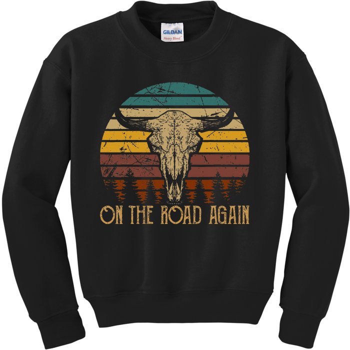 On The Road Again Outlaws Music Bull Skull Love Cowboy Boots Kids Sweatshirt