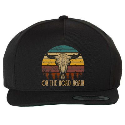 On The Road Again Outlaws Music Bull Skull Love Cowboy Boots Wool Snapback Cap