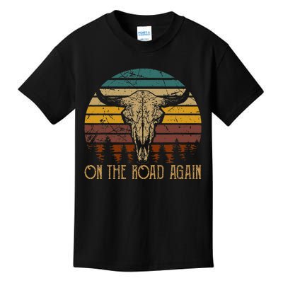 On The Road Again Outlaws Music Bull Skull Love Cowboy Boots Kids T-Shirt