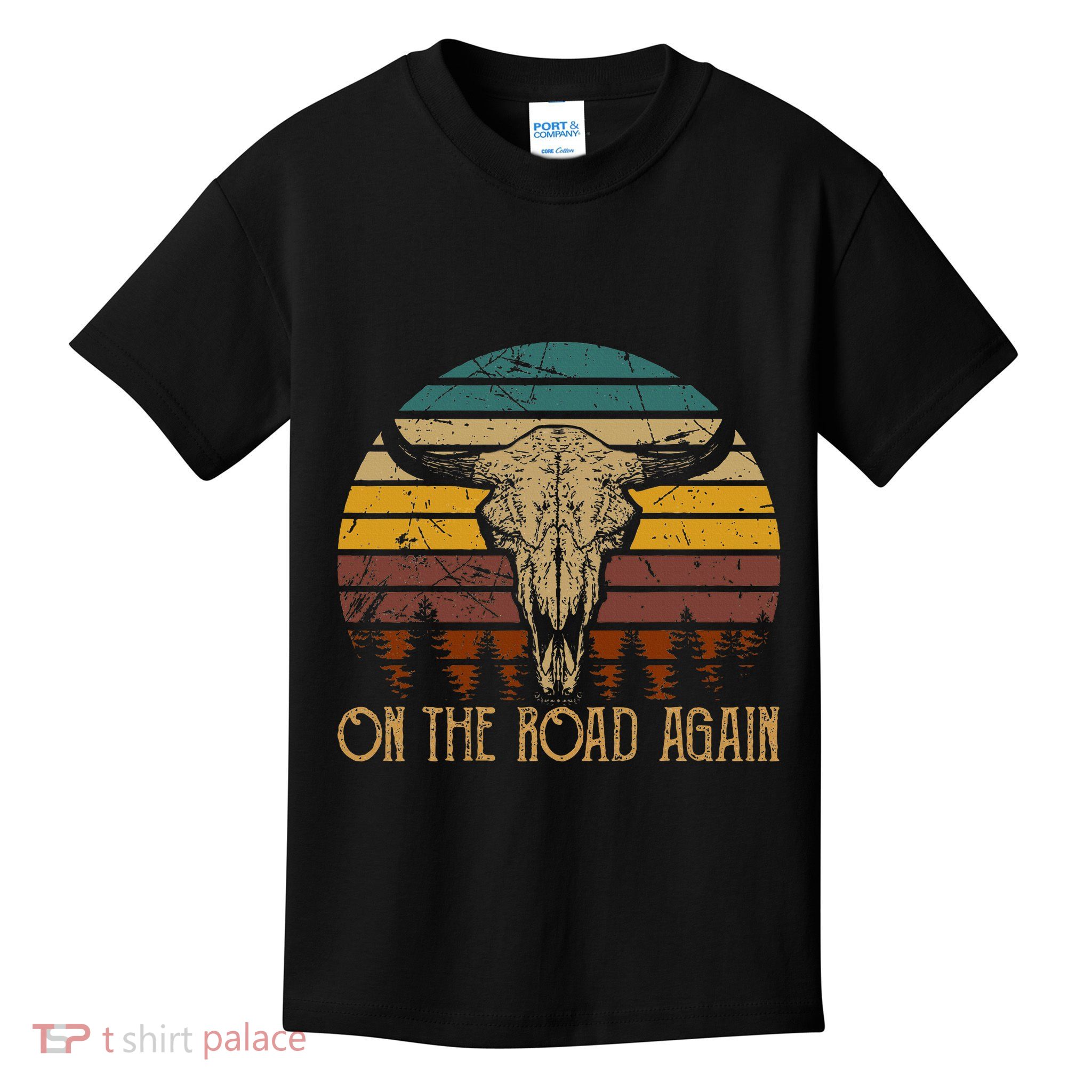 On The Road Again Outlaws Music Bull Skull Love Cowboy Boots Kids T-Shirt