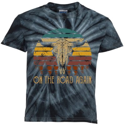 On The Road Again Outlaws Music Bull Skull Love Cowboy Boots Kids Tie-Dye T-Shirt