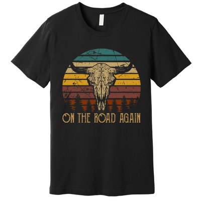 On The Road Again Outlaws Music Bull Skull Love Cowboy Boots Premium T-Shirt