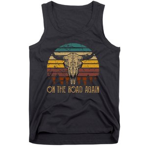 On The Road Again Outlaws Music Bull Skull Love Cowboy Boots Tank Top