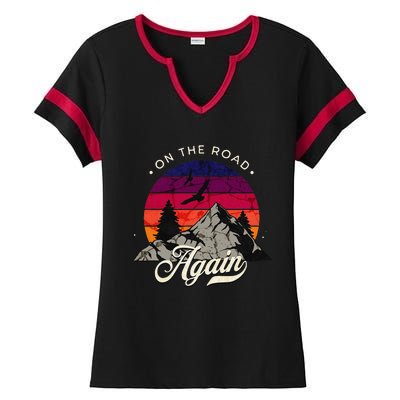 On The Road Again Vintage Wilderness Adventure Ladies Halftime Notch Neck Tee