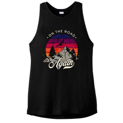 On The Road Again Vintage Wilderness Adventure Ladies PosiCharge Tri-Blend Wicking Tank