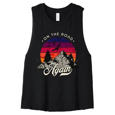 On The Road Again Vintage Wilderness Adventure Women's Racerback Cropped Tank