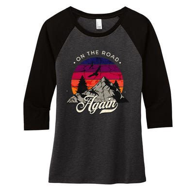 On The Road Again Vintage Wilderness Adventure Women's Tri-Blend 3/4-Sleeve Raglan Shirt