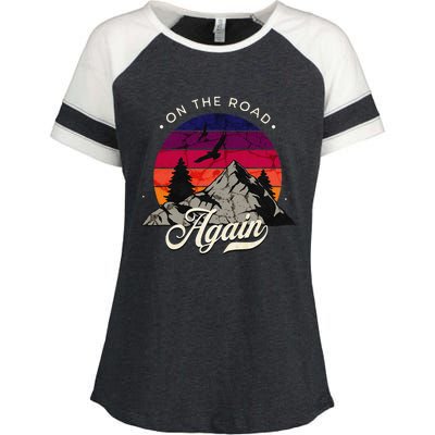 On The Road Again Vintage Wilderness Adventure Enza Ladies Jersey Colorblock Tee